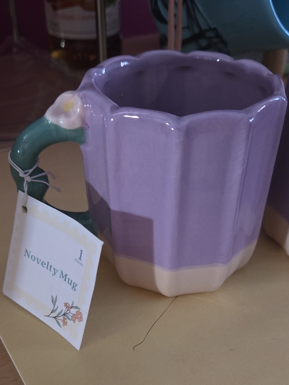 Target Lavender and Cream Floral Handle Novelty Mug/Set Of 2